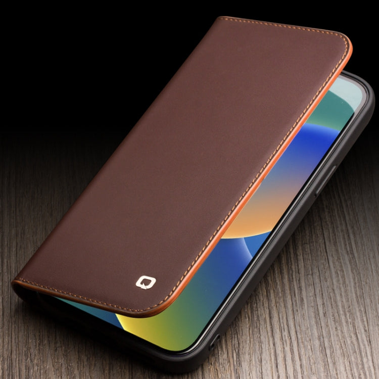 For iPhone 14 Plus QIALINO Business Horizontal Flip PU Phone Case (Brown) Eurekaonline