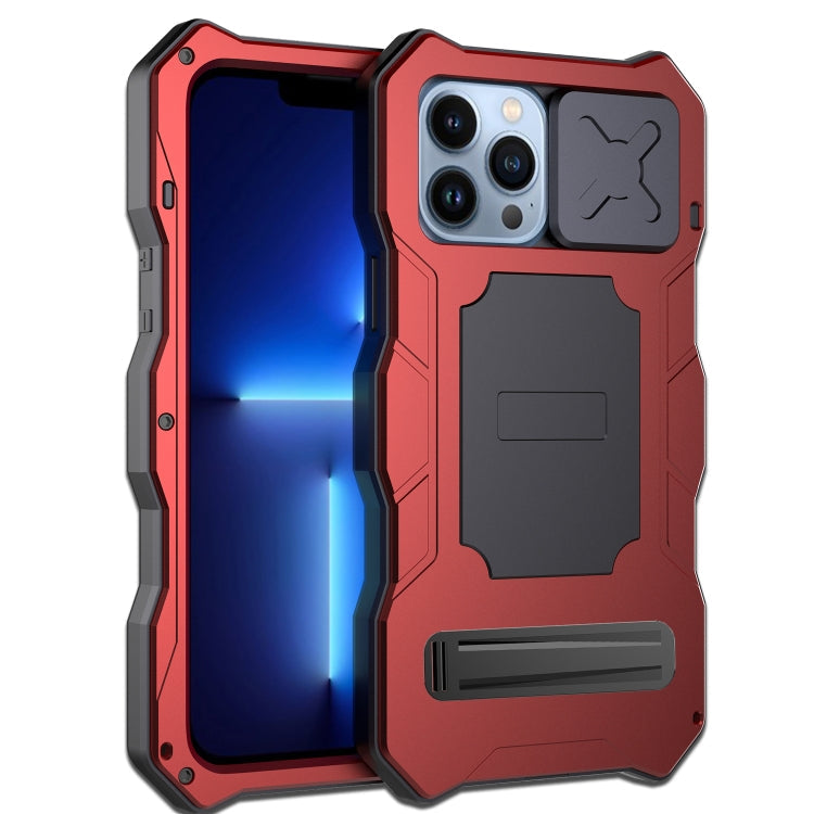 For iPhone 14 Pro Max Camshield Tri-poof Metal Phone Case with Holder(Red) Eurekaonline