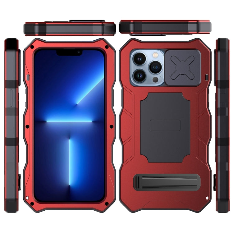 For iPhone 14 Pro Max Camshield Tri-poof Metal Phone Case with Holder(Red) Eurekaonline