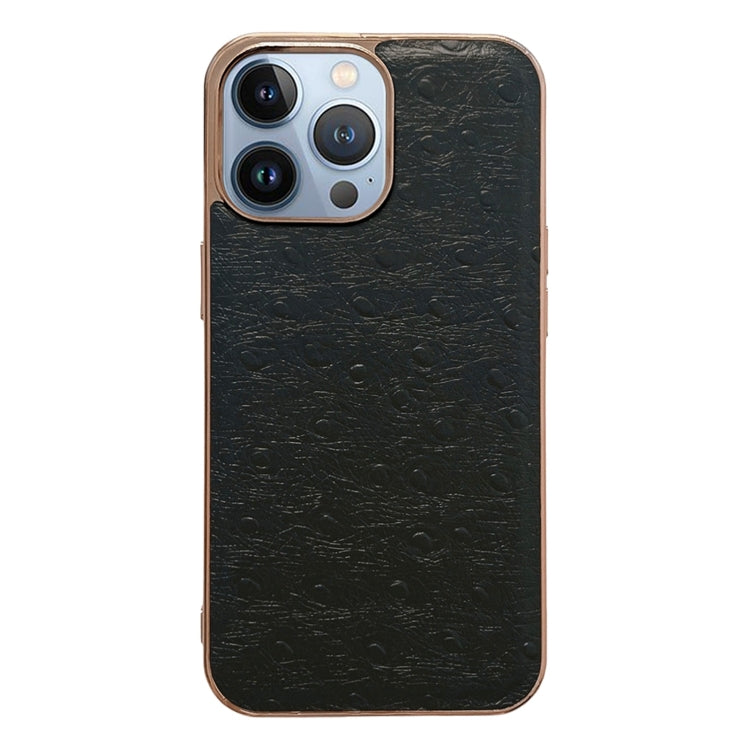 For iPhone 14 Pro Max Genuine Leather Ostrich Texture Nano Case (Black) Eurekaonline