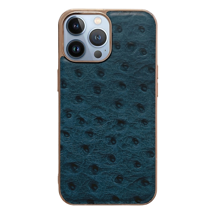 For iPhone 14 Pro Max Genuine Leather Ostrich Texture Nano Case (Blue) Eurekaonline