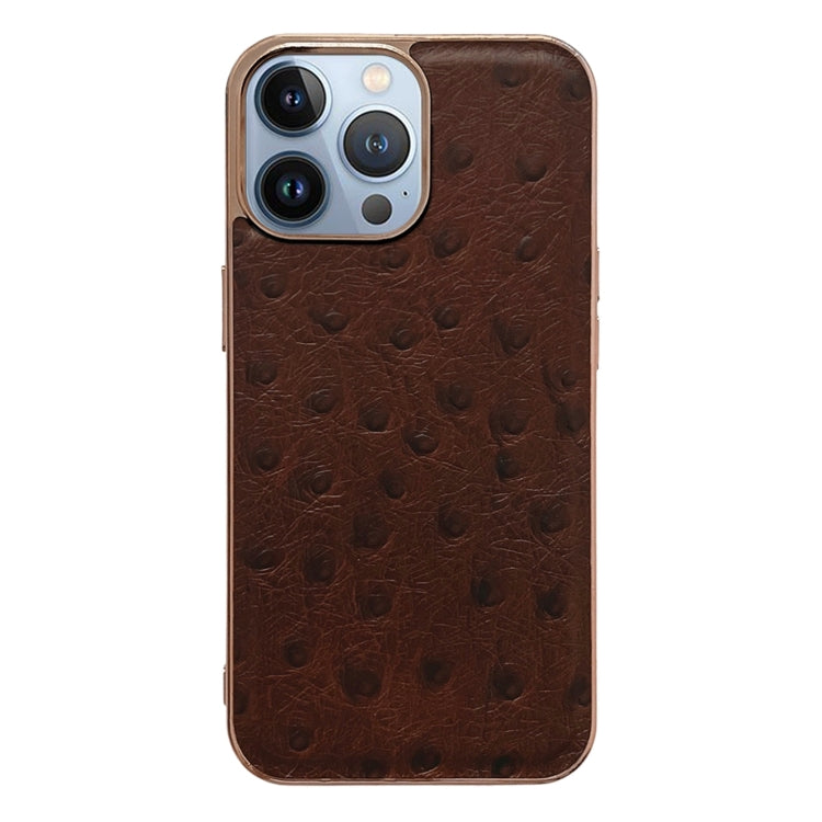 For iPhone 14 Pro Max Genuine Leather Ostrich Texture Nano Case (Coffee) Eurekaonline
