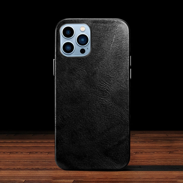 For iPhone 14 Pro Max ICARER Oil Wax Genuine Leather Back Magsafe Phone Case(Black) Eurekaonline