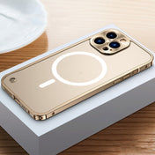 For iPhone 14 Pro Max Metal Frame Frosted PC Shockproof MagSafe Case (Gold) Eurekaonline