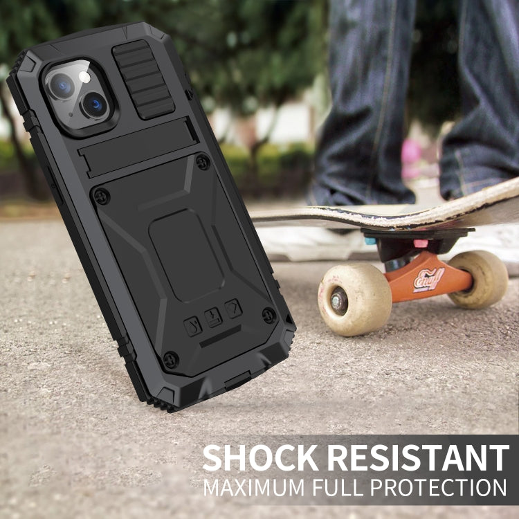 For iPhone 14 R-JUST Shockproof Waterproof Dust-proof Case with Holder (Black) Eurekaonline