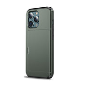 For iPhone 14 Shockproof Armor Protective Phone Case with Slide Card Slot (Army Green) Eurekaonline