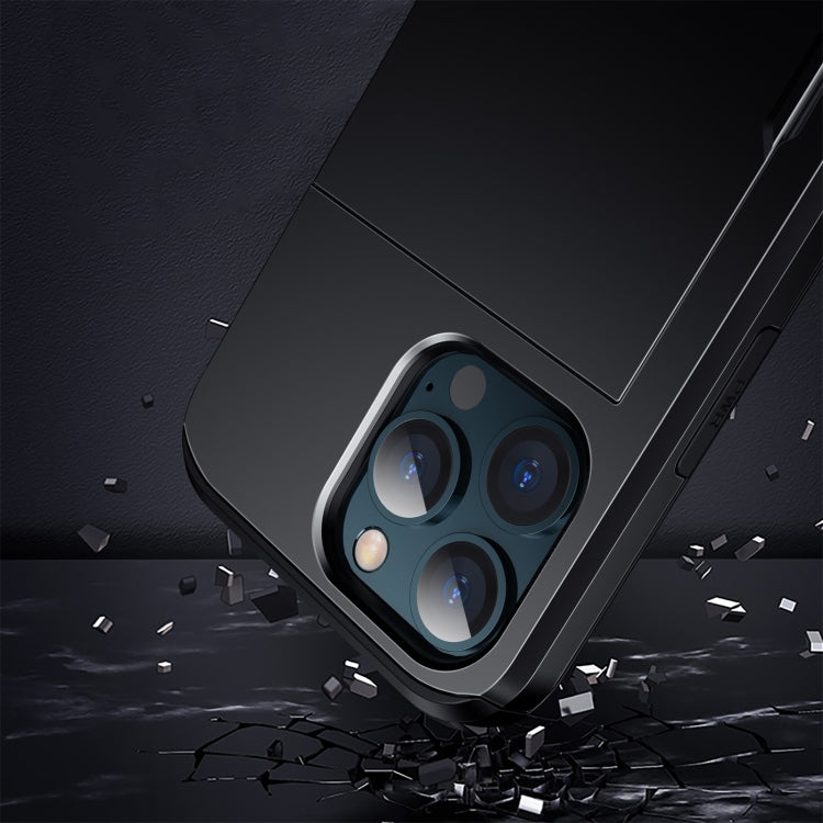 For iPhone 14 Shockproof Armor Protective Phone Case with Slide Card Slot (Black) Eurekaonline