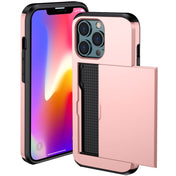 For iPhone 14 Shockproof Armor Protective Phone Case with Slide Card Slot (Rose Gold) Eurekaonline