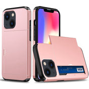 For iPhone 14 Shockproof Armor Protective Phone Case with Slide Card Slot (Rose Gold) Eurekaonline