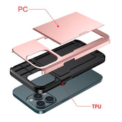 For iPhone 14 Shockproof Armor Protective Phone Case with Slide Card Slot (Rose Gold) Eurekaonline