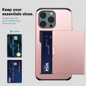 For iPhone 14 Shockproof Armor Protective Phone Case with Slide Card Slot (Rose Gold) Eurekaonline