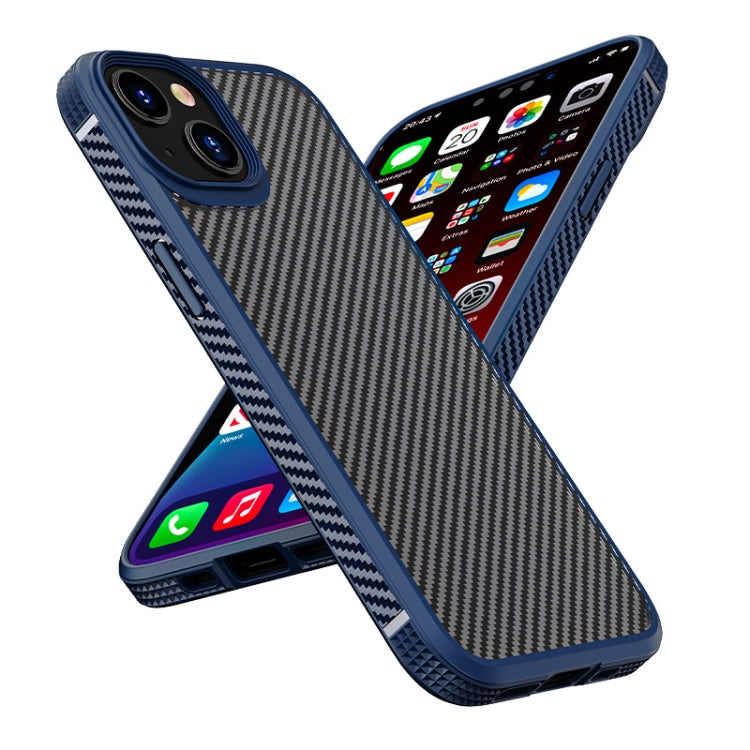 For iPhone 14 iPAKY Carbon Fiber Texture Shockproof PC + TPU Protective Phone Case (Blue) Eurekaonline