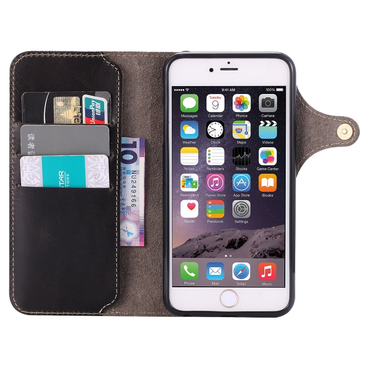 For iPhone 6 Denior Oil Wax Cowhide Magnetic Button Horizontal Flip Leather Case with Card Slots & Wallet(Black) Eurekaonline