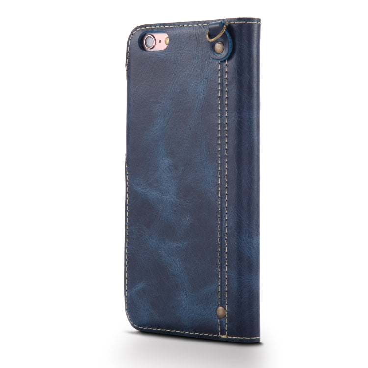 For iPhone 6 Denior Oil Wax Cowhide Magnetic Button Horizontal Flip Leather Case with Card Slots & Wallet(Dark Blue) Eurekaonline