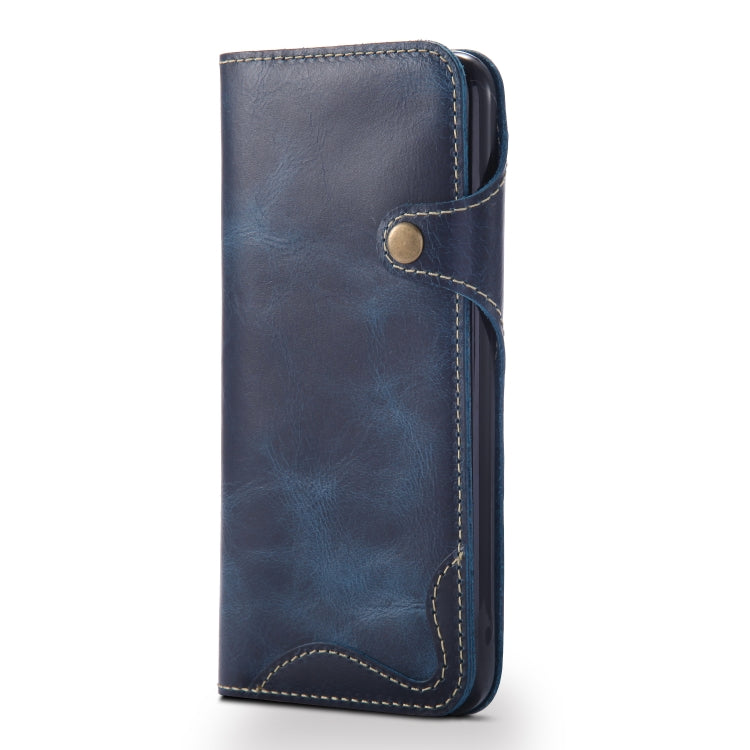 For iPhone 6 Denior Oil Wax Cowhide Magnetic Button Horizontal Flip Leather Case with Card Slots & Wallet(Dark Blue) Eurekaonline