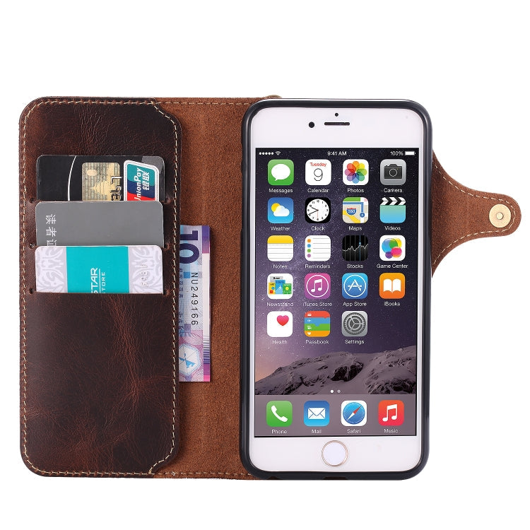 For iPhone 6 Denior Oil Wax Cowhide Magnetic Button Horizontal Flip Leather Case with Card Slots & Wallet(Dark Red) Eurekaonline