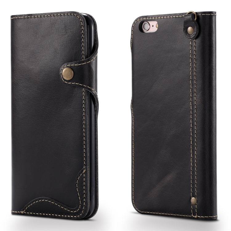  6s Plus Denior Oil Wax Cowhide Magnetic Button Horizontal Flip Leather Case with Card Slots & Wallet(Black) Eurekaonline