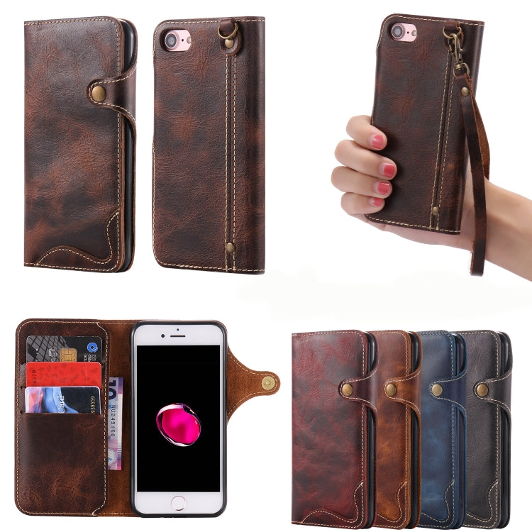 For iPhone 6 Plus / 6s Plus Denior Oil Wax Cowhide Magnetic Button Horizontal Flip Leather Case with Card Slots & Wallet(Dark Red) Eurekaonline