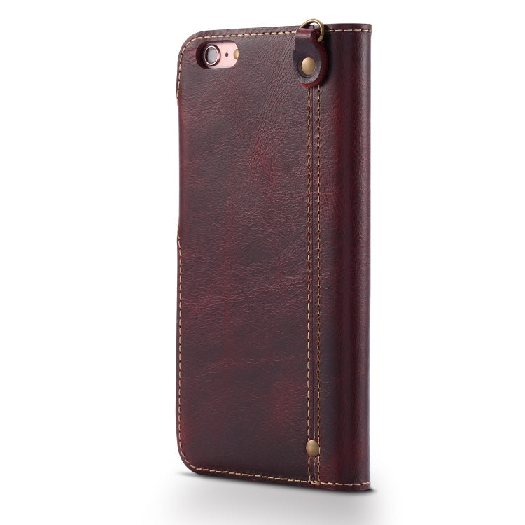 For iPhone 6 Plus / 6s Plus Denior Oil Wax Cowhide Magnetic Button Horizontal Flip Leather Case with Card Slots & Wallet(Dark Red) Eurekaonline