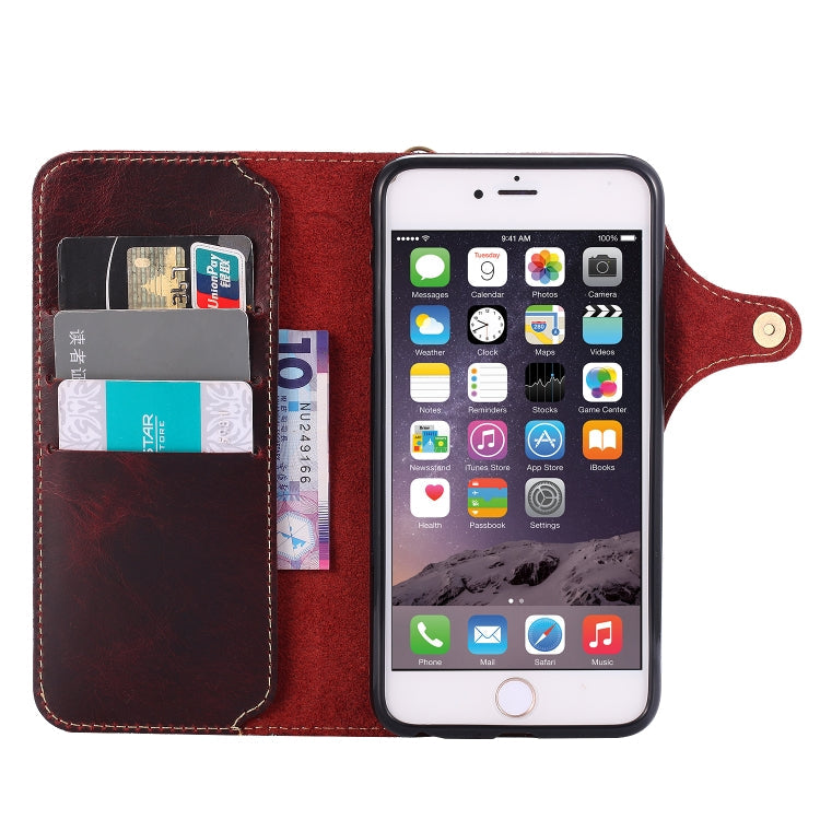 For iPhone 6 Plus / 6s Plus Denior Oil Wax Cowhide Magnetic Button Horizontal Flip Leather Case with Card Slots & Wallet(Dark Red) Eurekaonline