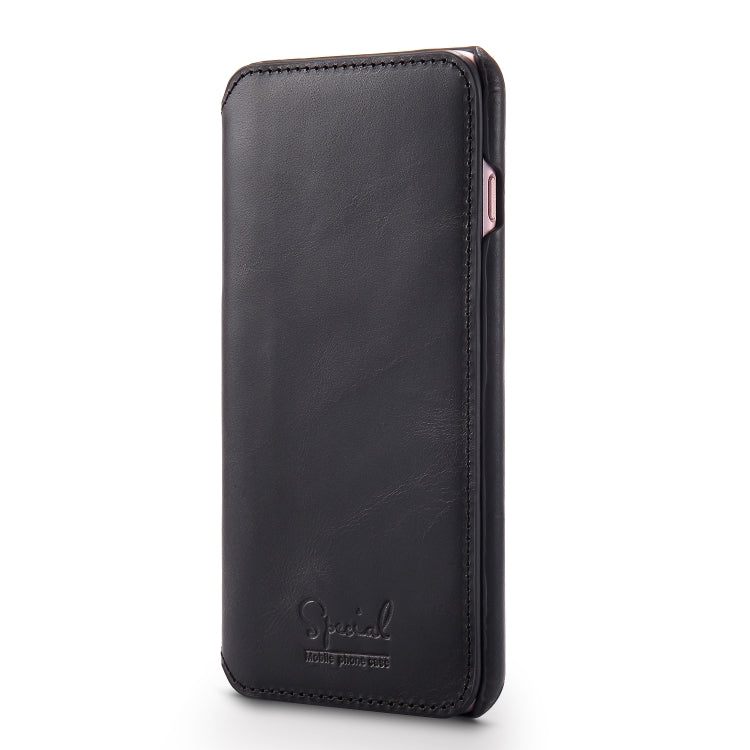  8 Plus Denior Oil Wax Cowhide Simple Horizontal Flip Leather Case with Card Slots & Wallet(Black) Eurekaonline