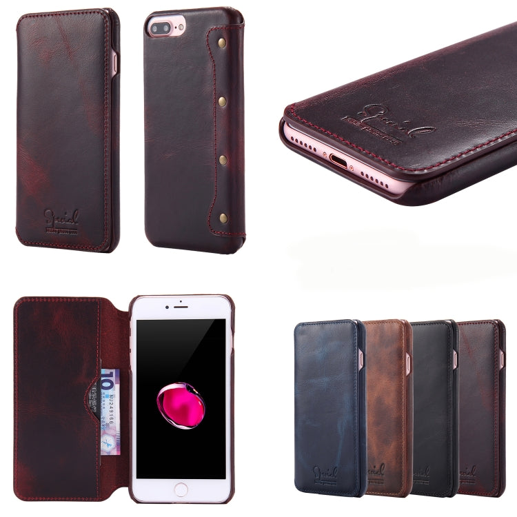 For iPhone 6 Plus / 7 Plus / 8 Plus Denior Oil Wax Cowhide Simple Horizontal Flip Leather Case with Card Slots & Wallet(Black) Eurekaonline