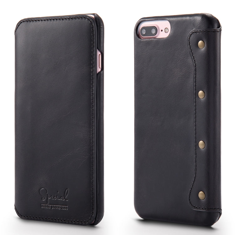 For iPhone 6 Plus / 7 Plus / 8 Plus Denior Oil Wax Cowhide Simple Horizontal Flip Leather Case with Card Slots & Wallet(Black) Eurekaonline