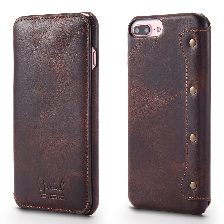 For iPhone 6 Plus / 7 Plus / 8 Plus Denior Oil Wax Cowhide Simple Horizontal Flip Leather Case with Card Slots & Wallet(Brown) Eurekaonline