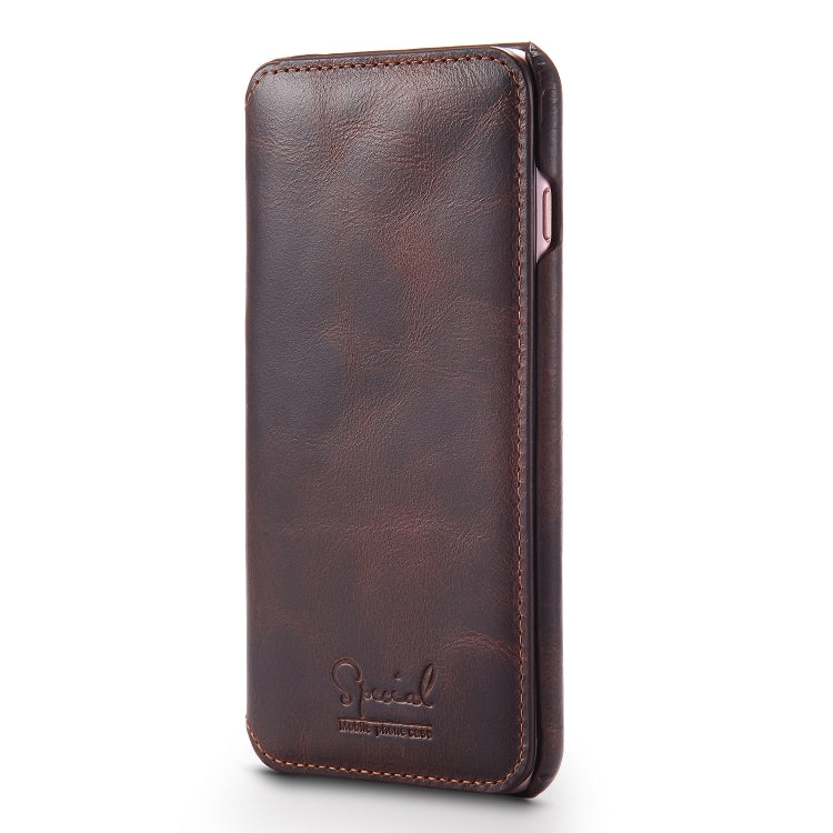  8 Plus Denior Oil Wax Cowhide Simple Horizontal Flip Leather Case with Card Slots & Wallet(Brown) Eurekaonline