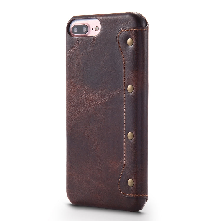 For iPhone 6 Plus / 7 Plus / 8 Plus Denior Oil Wax Cowhide Simple Horizontal Flip Leather Case with Card Slots & Wallet(Brown) Eurekaonline