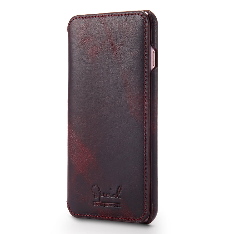 For iPhone 6 Plus / 7 Plus / 8 Plus Denior Oil Wax Cowhide Simple Horizontal Flip Leather Case with Card Slots & Wallet(Dark Red) Eurekaonline