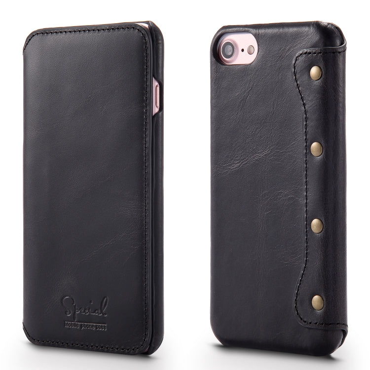 For iPhone 6s / 7 / 8 Denior Oil Wax Cowhide Simple Horizontal Flip Leather Case with Card Slots & Wallet(Black) Eurekaonline