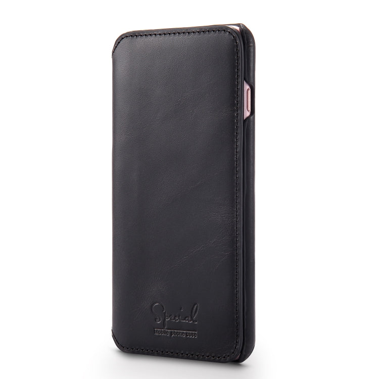 For iPhone 6s / 7 / 8 Denior Oil Wax Cowhide Simple Horizontal Flip Leather Case with Card Slots & Wallet(Black) Eurekaonline