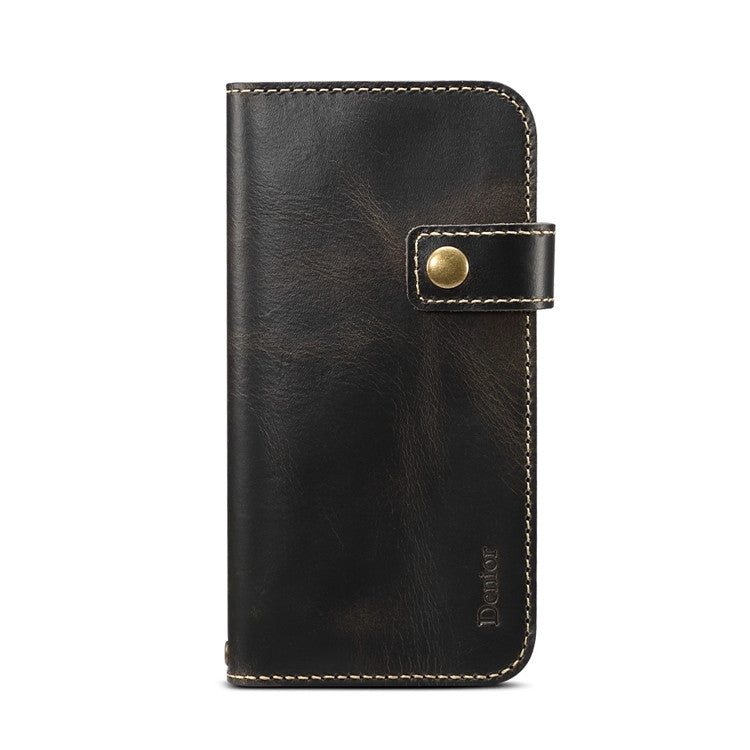  8 Denior Oil Wax Cowhide DK Magnetic Button Horizontal Flip Leather Case with Holder & Card Slots & Wallet(Black) Eurekaonline