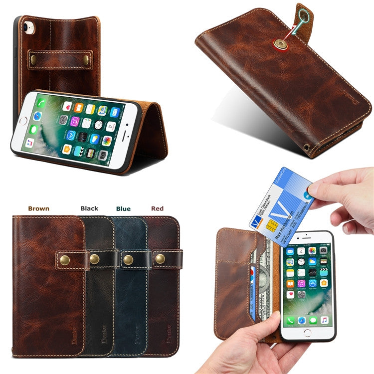 For iPhone 7 / 8 Denior Oil Wax Cowhide DK Magnetic Button Horizontal Flip Leather Case with Holder & Card Slots & Wallet(Black) Eurekaonline