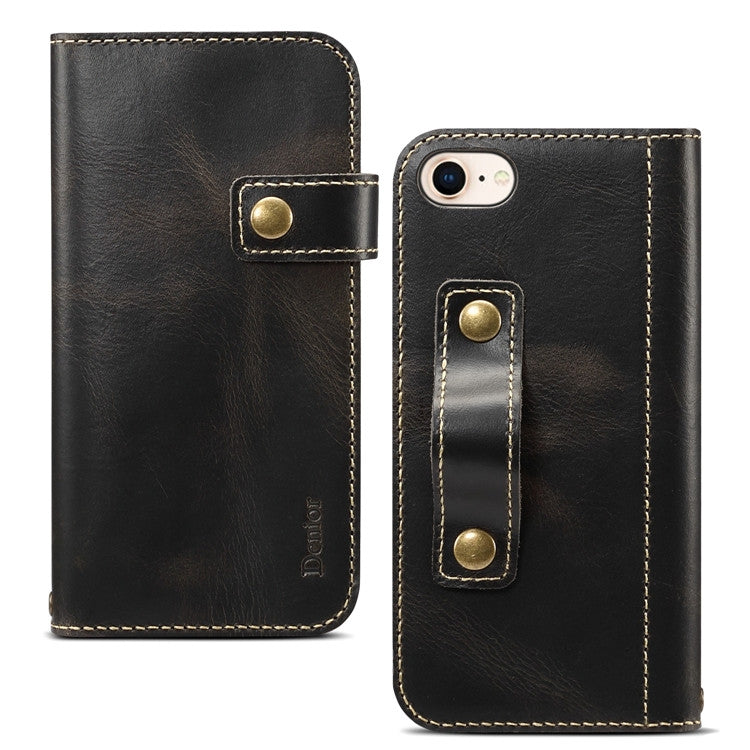 For iPhone 7 / 8 Denior Oil Wax Cowhide DK Magnetic Button Horizontal Flip Leather Case with Holder & Card Slots & Wallet(Black) Eurekaonline