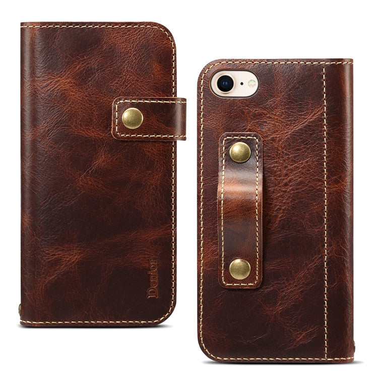  8 Denior Oil Wax Cowhide DK Magnetic Button Horizontal Flip Leather Case with Holder & Card Slots & Wallet(Brown) Eurekaonline