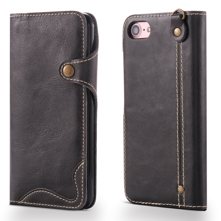  8 Denior Oil Wax Cowhide Magnetic Button Horizontal Flip Leather Case with Card Slots & Wallet(Black) Eurekaonline