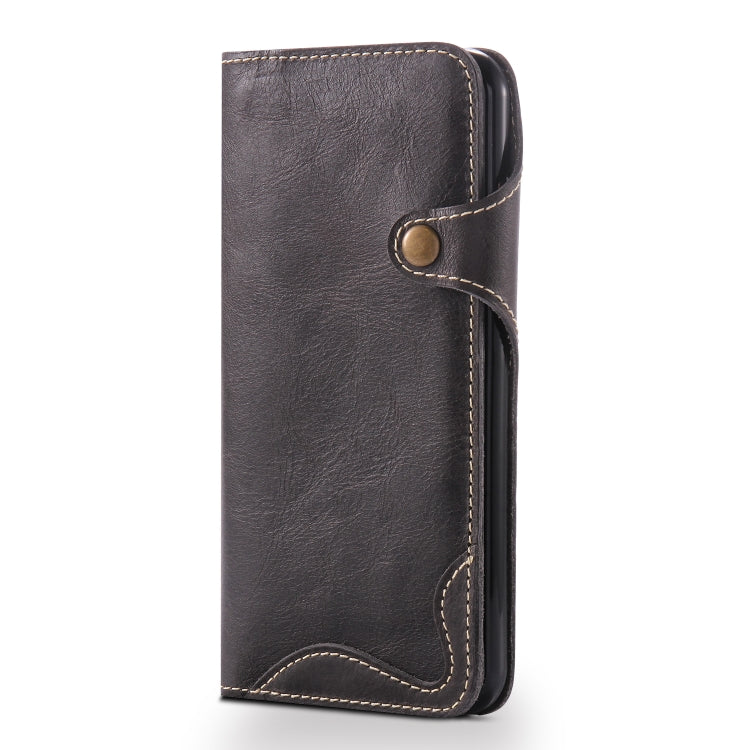  8 Denior Oil Wax Cowhide Magnetic Button Horizontal Flip Leather Case with Card Slots & Wallet(Black) Eurekaonline