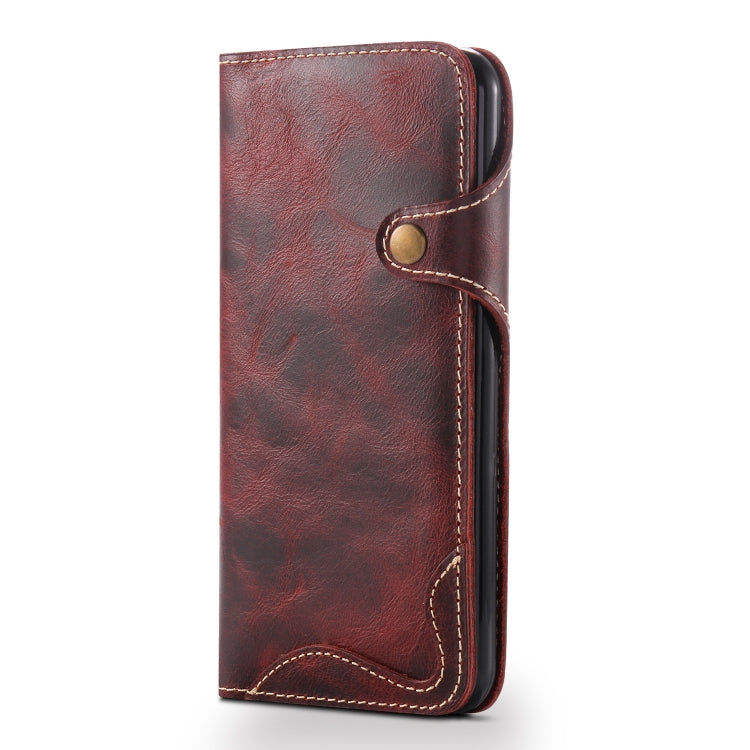  8 Denior Oil Wax Cowhide Magnetic Button Horizontal Flip Leather Case with Card Slots & Wallet(Dark Red) Eurekaonline