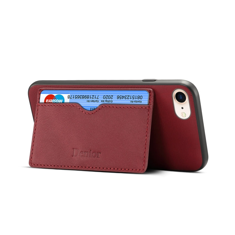 For iPhone 7 / 8 Denior V3 Luxury Car Cowhide Leather Protective Case with Holder & Card Slot(Dark Red) Eurekaonline