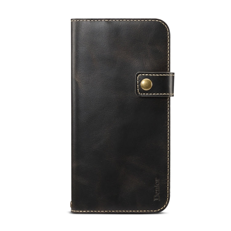  8 Plus Denior Oil Wax Cowhide DK Magnetic Button Horizontal Flip Leather Case with Holder & Card Slots & Wallet(Black) Eurekaonline