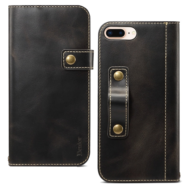  8 Plus Denior Oil Wax Cowhide DK Magnetic Button Horizontal Flip Leather Case with Holder & Card Slots & Wallet(Black) Eurekaonline