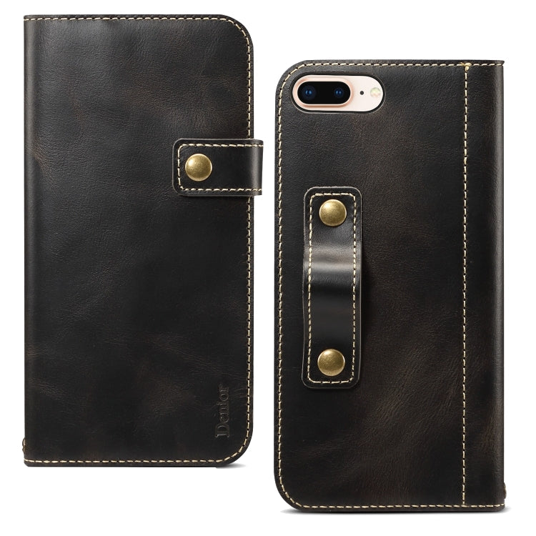 For iPhone 7 Plus / 8 Plus Denior Oil Wax Cowhide DK Magnetic Button Horizontal Flip Leather Case with Holder & Card Slots & Wallet(Black) Eurekaonline