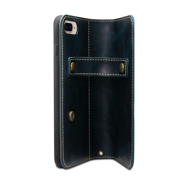 For iPhone 7 Plus / 8 Plus Denior Oil Wax Cowhide DK Magnetic Button Horizontal Flip Leather Case with Holder & Card Slots & Wallet(Dark Blue) Eurekaonline