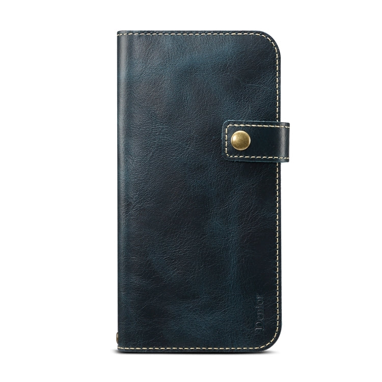  8 Plus Denior Oil Wax Cowhide DK Magnetic Button Horizontal Flip Leather Case with Holder & Card Slots & Wallet(Dark Blue) Eurekaonline