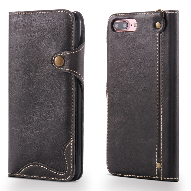  8 Plus Denior Oil Wax Cowhide Magnetic Button Horizontal Flip Leather Case with Card Slots & Wallet(Black) Eurekaonline