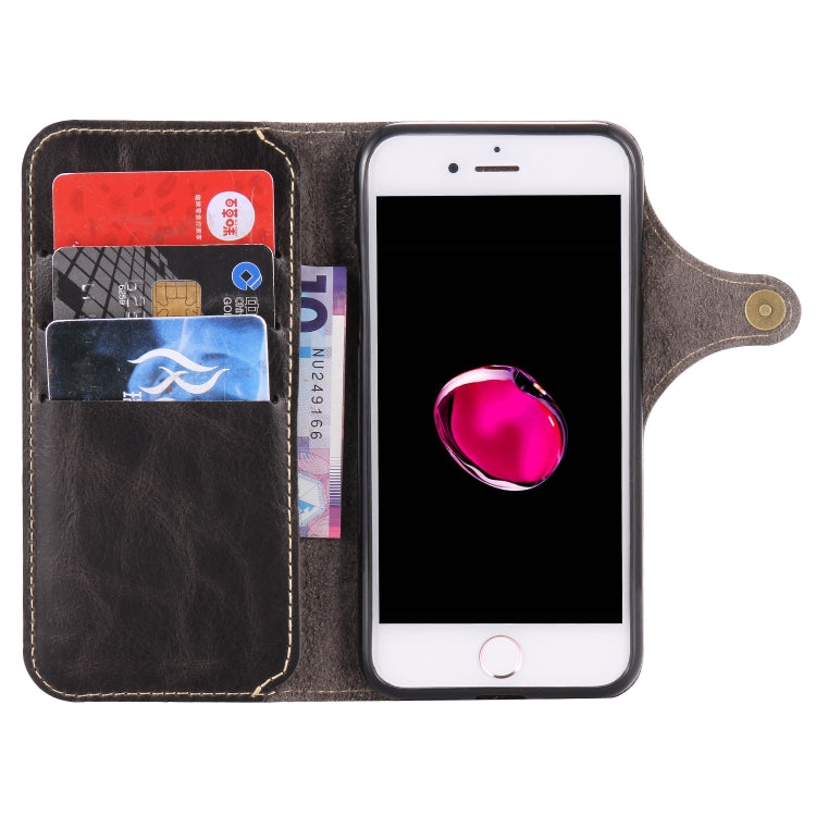 For iPhone 7 Plus / 8 Plus Denior Oil Wax Cowhide Magnetic Button Horizontal Flip Leather Case with Card Slots & Wallet(Black) Eurekaonline