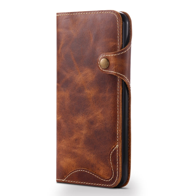  8 Plus Denior Oil Wax Cowhide Magnetic Button Horizontal Flip Leather Case with Card Slots & Wallet(Brown) Eurekaonline