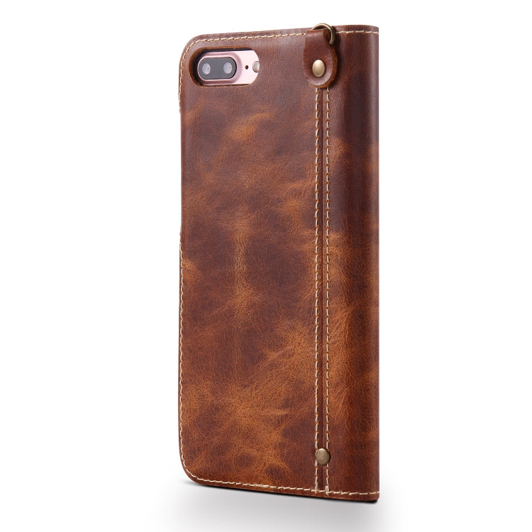 For iPhone 7 Plus / 8 Plus Denior Oil Wax Cowhide Magnetic Button Horizontal Flip Leather Case with Card Slots & Wallet(Brown) Eurekaonline